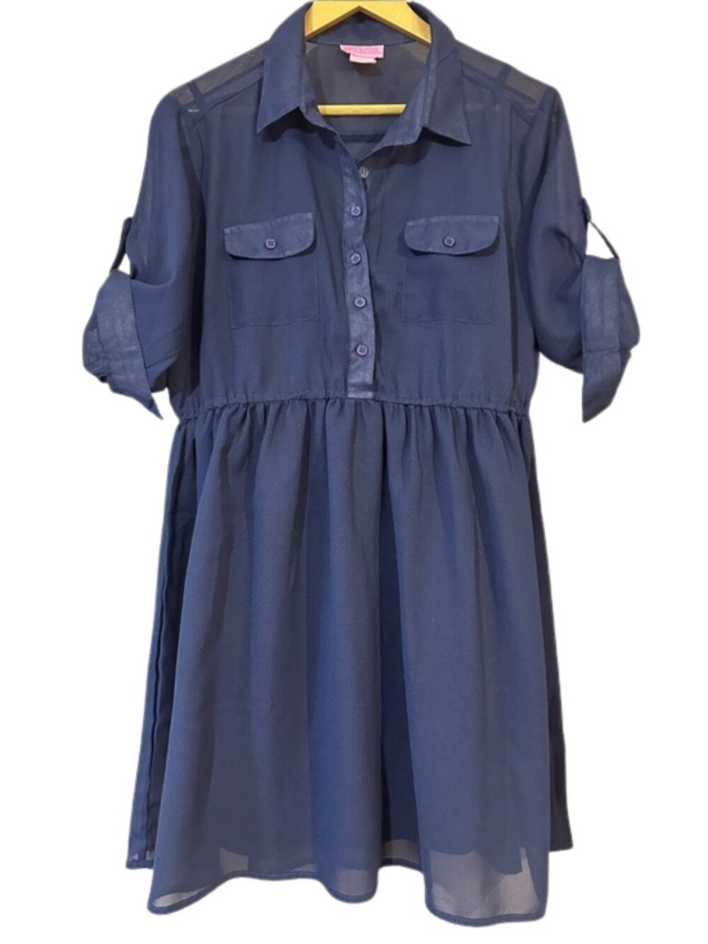Shescool Navy Chiffon Shirt Dress w/ Slip Size XL 2 Piece Set